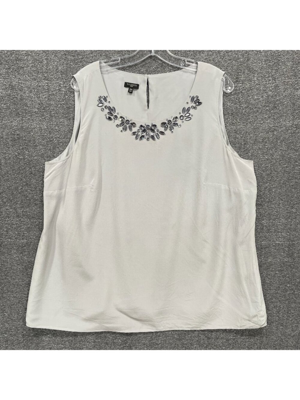 Talbots Silk Top Womens Size 20W Silver Gemstones Embellished Dressy Holiday